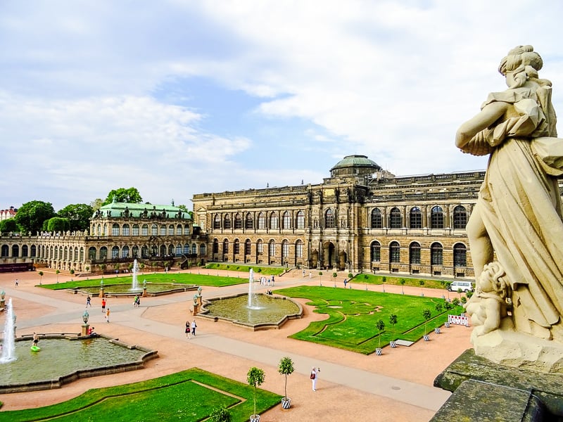 Zwinger is a beautiful palace complex in Dresden, Germany. Dresden is one of the cheapest and most intriguing cities in Europe